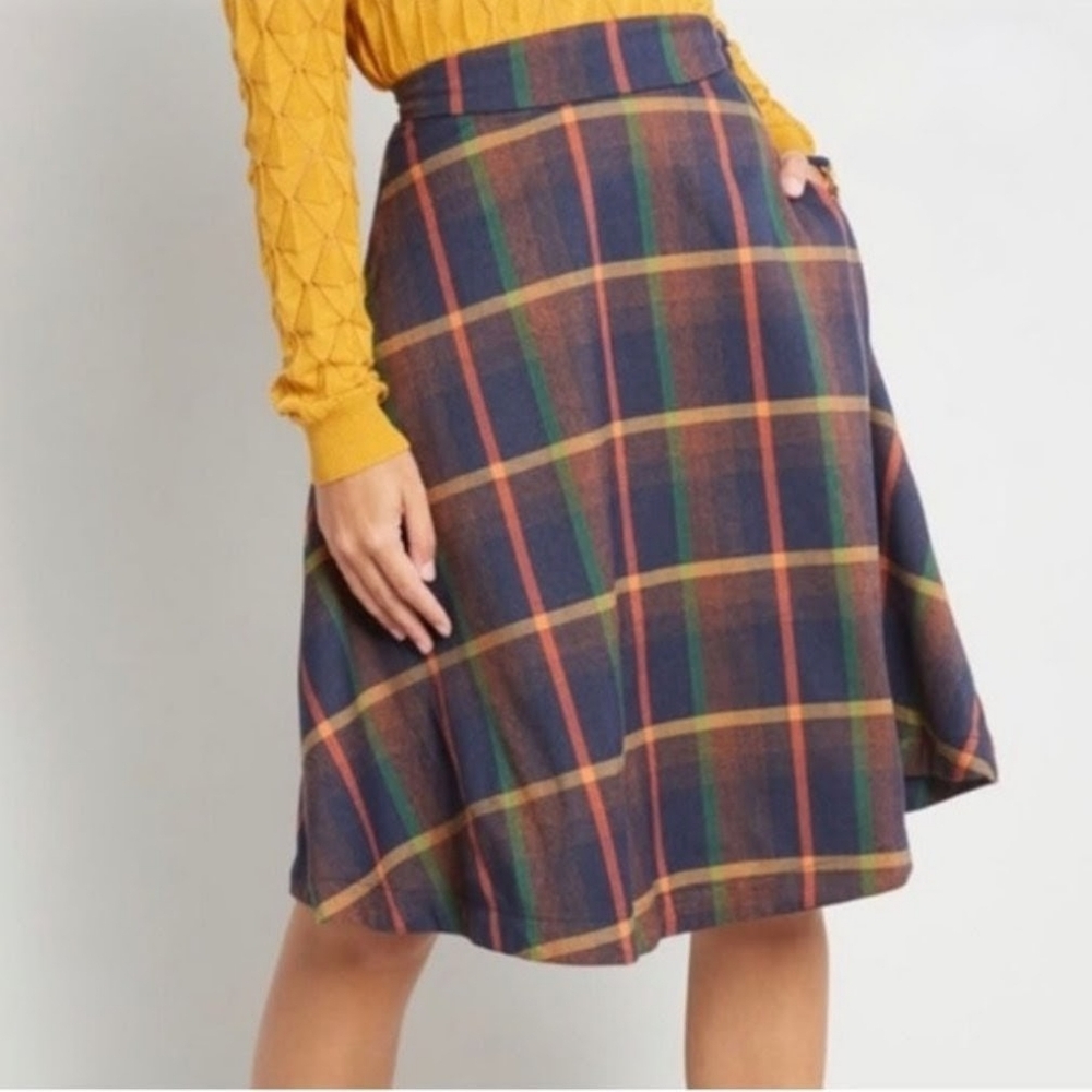 Modcloth Plaid Midi Skirt - Blue and Orange